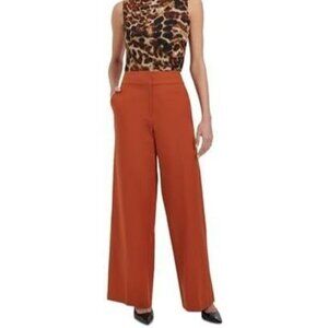 Calvin Klein Womens Wide Leg Cotton Blend Zipper Pants Burnt Orange Size 16 NWT
